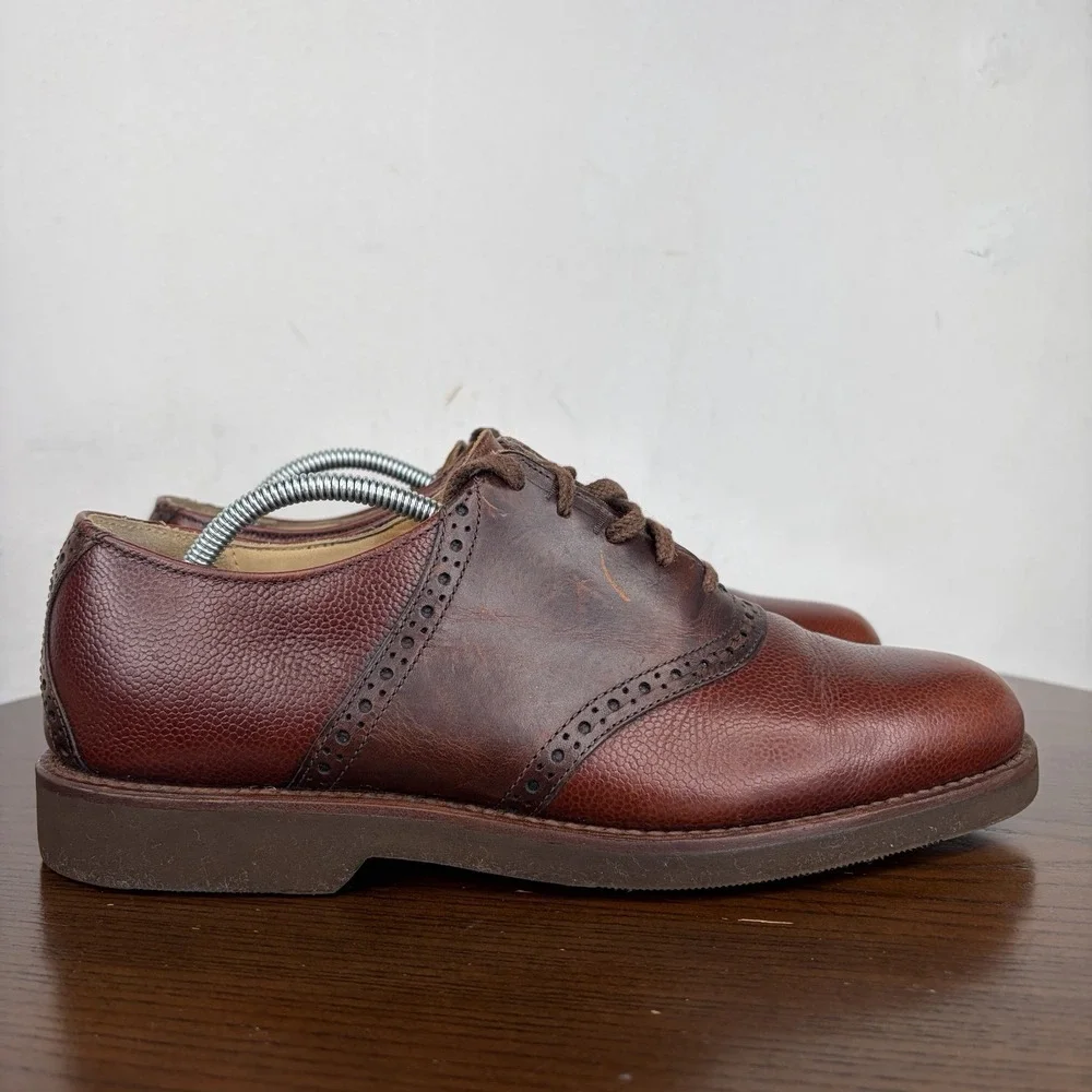 Cole Haan Shoes Men's 8D Brown Pebble Leather Brogue Derby Oxford Saddleback USA